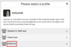 'Please select a profile' screenshot of app